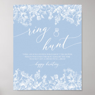 Póster Dusty Blue Floral Ring Hunt Bridal Shower Game