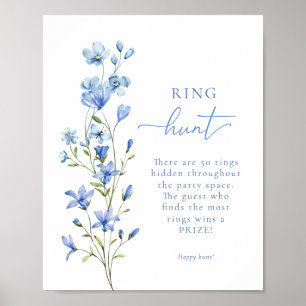 Póster Dusty Blue Floral Ring Hunt Bridal Shower Game