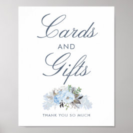 Póster Dusty Blue Floral Wedding Cards and Gifts Rótulo