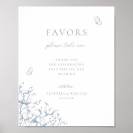 Póster Dusty Blue Floral Wedding Favor Rótulo