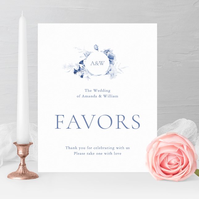 Póster Dusty Blue Floral Wedding Favor Sign (Subido por el creador)