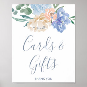 Póster Dusty Blue Florals Bodas y Rótulo de Regalos