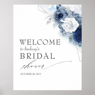 Póster Dusty Blue Flowers Bridal / Bienvenidos a Baby Sho