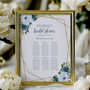 Póster Dusty Blue Gold Floral Bridal Shower