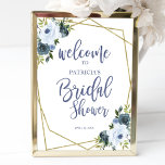 Póster Dusty Blue Gold Floral Bridal Shower Bienvenidos<br><div class="desc">Un bonito y polvoriento cartel de bienvenida con motivos florales y geométricos para una ducha nupcial. Fácil de personalizar con tus detalles. Por favor, contacte conmigo a través del chat si tiene preguntas sobre el trabajo artístico o necesita personalización. NOTA: Para obtener ayuda sobre pedidos, envío, información sobre productos, etc.,...</div>