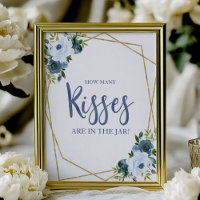Dusty Blue Gold Floral Cuántos Kiss Rótulo