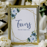 Póster Dusty Blue Gold Watercolor Floral Favor Rótulo<br><div class="desc">Dusty Blue Watercolor Floral Favor Rótulo</div>