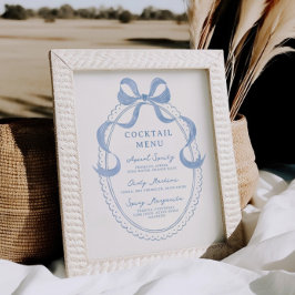 Póster Dusty Blue Hand Drawow Frame Coctail Menú