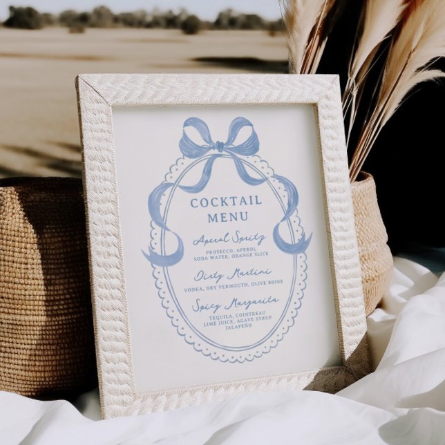 Póster Dusty Blue Hand Drawow Frame Coctail Menú (Subido por el creador)
