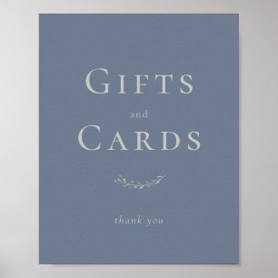 Póster Dusty Blue Leaves y Berries Card y Rótulo de regal