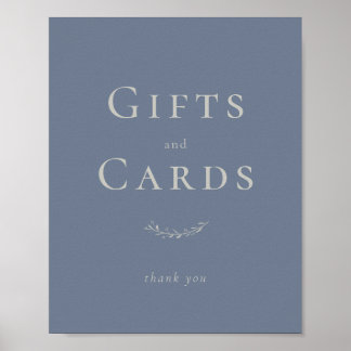 Póster Dusty Blue Leaves y Berries Card y Rótulo de regal