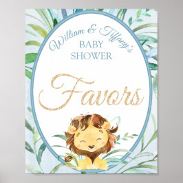 Póster Dusty Blue Lion Boy Baby Shower Favores
