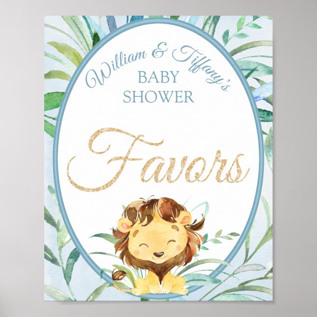 Póster Dusty Blue Lion Boy Baby Shower Favores (Frente)