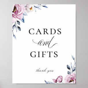 Póster Dusty Blue Mauve Floral Cards Gifts Rótulo