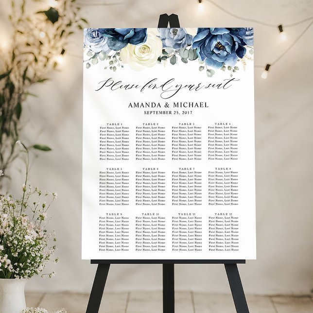 Póster Dusty Blue Navy Champagne (Dusty Blue Navy Champagne Ivory Seating chart)