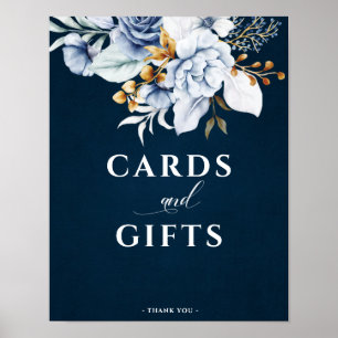 Póster Dusty Blue Navy Gold Bodas Florales y Regalos