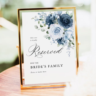 Póster Dusty Blue & Navy Reserved Sign 5x7 Wedding Decor
