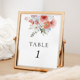 Póster Dusty Blue Peach Floral Table Number