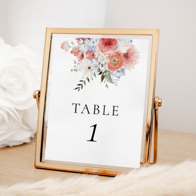 Póster Dusty Blue Peach Floral Table Number (Subido por el creador)