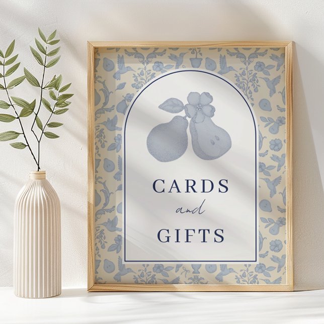 Póster Dusty Blue Perfect Pear Bridal Shower Cards & Gift (Cards & Gifts Sign)