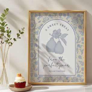 Póster Dusty Blue Perfect Pear Bridal Shower Favor Rótulo
