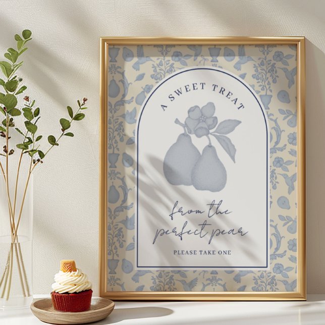 Póster Dusty Blue Perfect Pear Bridal Shower Favor Rótulo (Sweet Treat Party Sign)