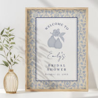 Dusty Blue Perfect Pear Bridal Shower Rótulo Poste
