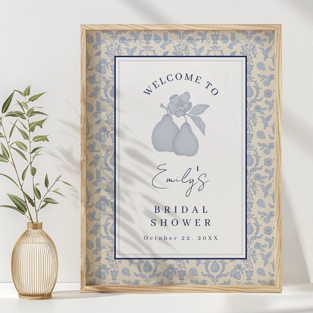 Póster Dusty Blue Perfect Pear Bridal Shower Rótulo Poste (Welcome Sign)