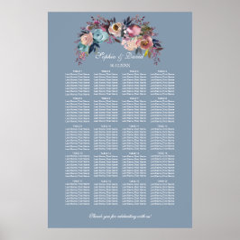 Póster Dusty Blue Pink Floral Chart 160 invitados