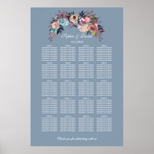 Póster Dusty Blue Pink Floral Chart 160 invitados