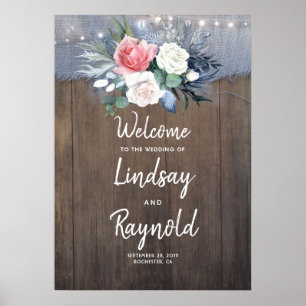 Póster Dusty Blue Rustic Country Wedding