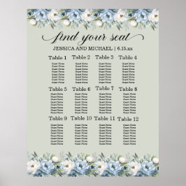 Póster Dusty Blue Sage Green Wedding Chart