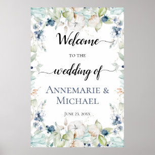 Póster Dusty Blue Sage Green Winter Floral Boda