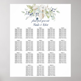 Póster Dusty Blue Sage Green Winter Floral Sage Chart