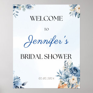 Póster Dusty Blue Scoopup Floral Bridal Shower Bienvenido