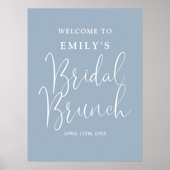 Póster Dusty Blue Script Bridal Brunch - Signo de bienven (Frente)