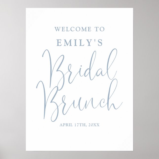 Póster Dusty Blue Script Bridal Brunch - Signo de bienven (Frente)