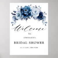 Dusty Blue Slate Navy Floral Bridal Shower