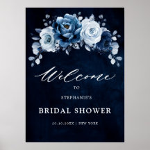 Dusty Blue Slate Navy Floral Bridal Shower