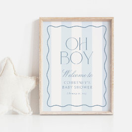 Póster Dusty Blue Stripe Oh Boy Baby Shower Welcome Sign