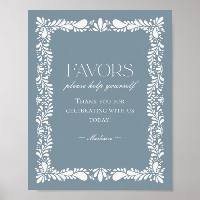 Póster Dusty Blue Talavera Tile Fiesta favorece el Rótulo (Frente)