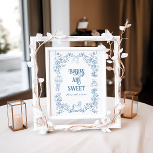 Póster Dusty Blue Vintage Floral Baby Shower Sweet Tret