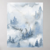 Dusty Blue Watercolor Misty Resumen Bosque