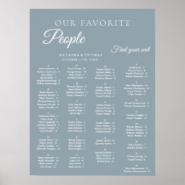 Póster Dusty Blue Wedding Alphabetical Seating Chart