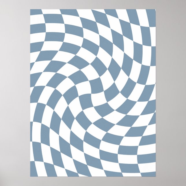 Póster Dusty Blue Wedding Collection Check Checkered   (Frente)