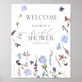 Póster Dusty Blue Wildflower Bridal Shower Bienvenida
