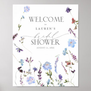 Póster Dusty Blue Wildflower Bridal Shower Bienvenida