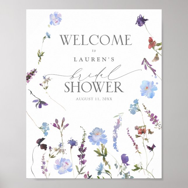 Póster Dusty Blue Wildflower Bridal Shower Bienvenida (Frente)