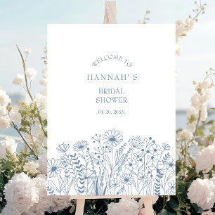 Póster Dusty Blue Wildflower Bridal Shower Bienvenida