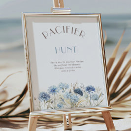 Póster Dusty Blue Wildflowers Pacifier Hunt Baby Shower